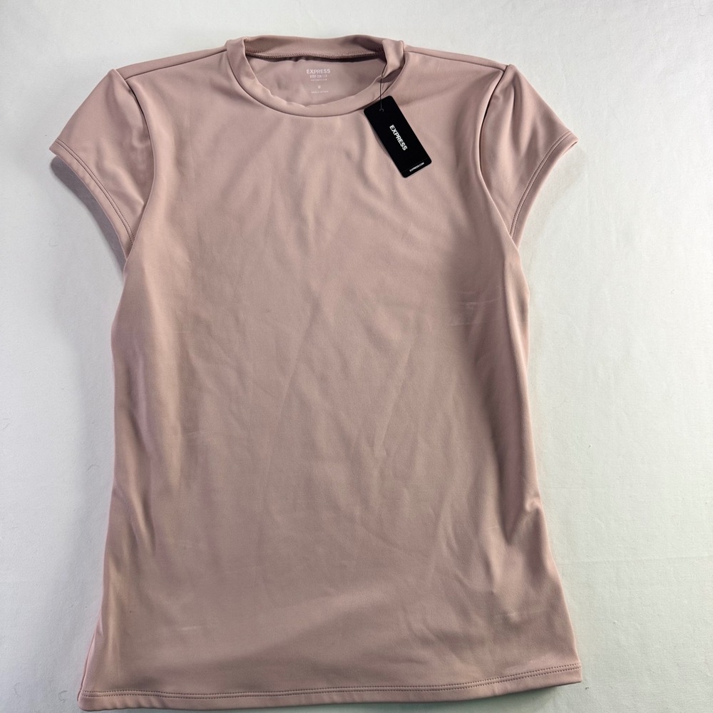 Express Body Contour High Compression Short Sleeve Top Mauve Pink Medium NEW